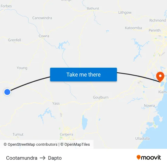 Cootamundra to Dapto map