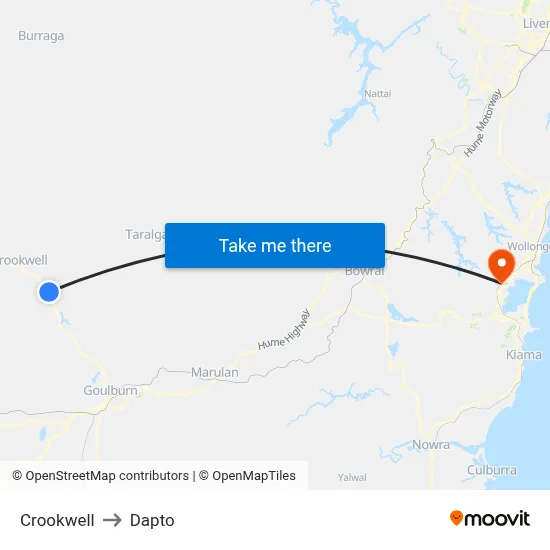 Crookwell to Dapto map