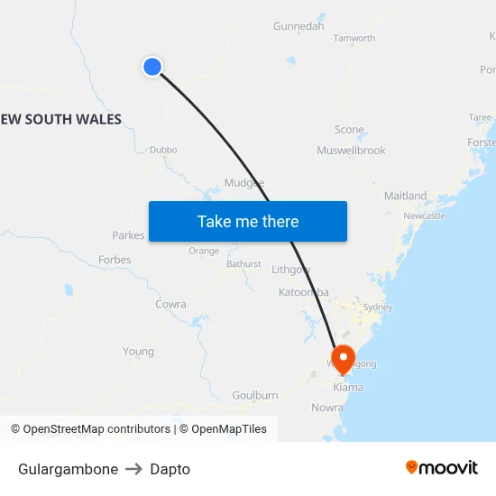 Gulargambone to Dapto map
