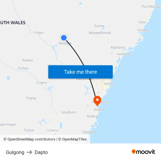 Gulgong to Dapto map