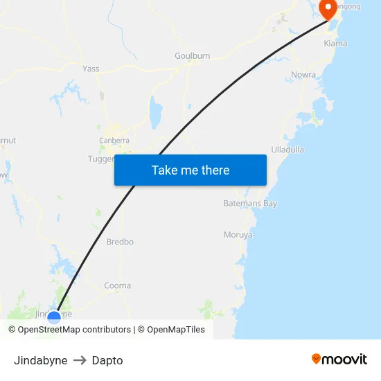 Jindabyne to Dapto map