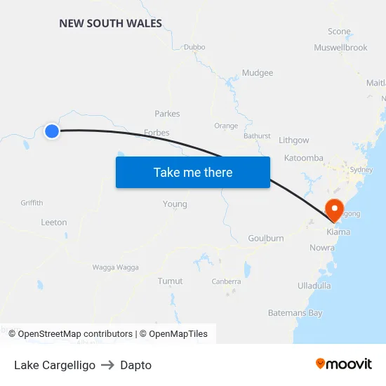 Lake Cargelligo to Dapto map
