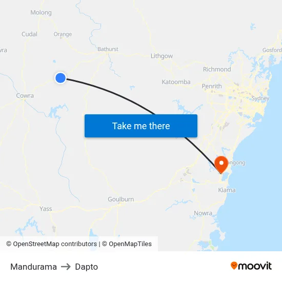 Mandurama to Dapto map