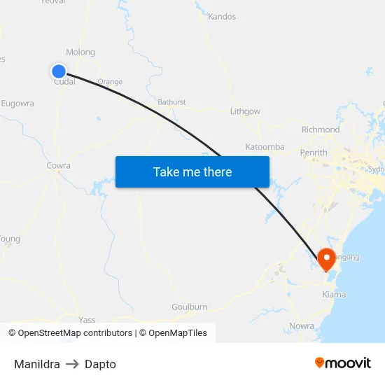 Manildra to Dapto map