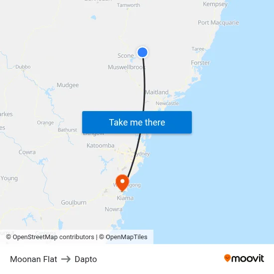 Moonan Flat to Dapto map