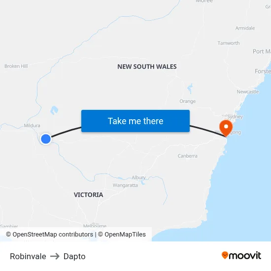 Robinvale to Dapto map
