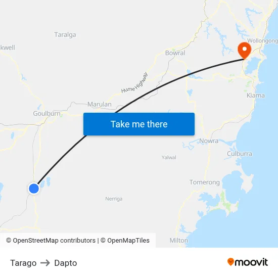 Tarago to Dapto map