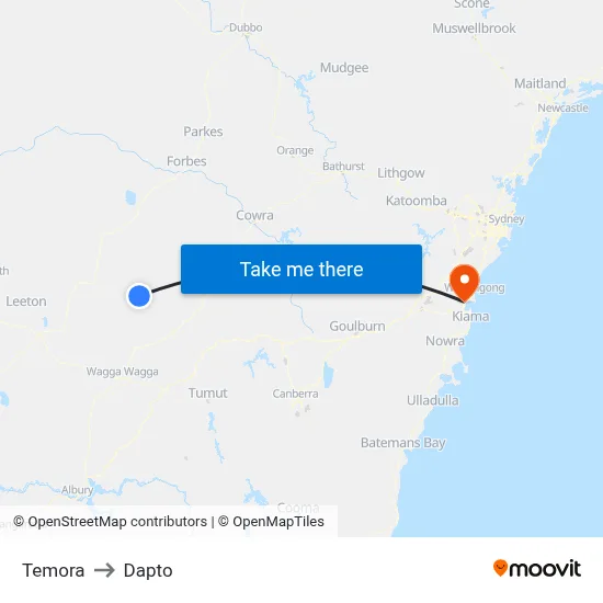 Temora to Dapto map