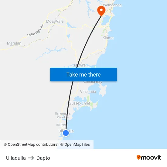 Ulladulla to Dapto map