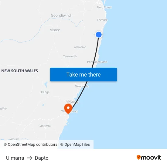 Ulmarra to Dapto map