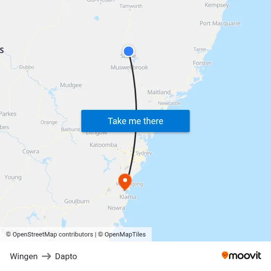 Wingen to Dapto map