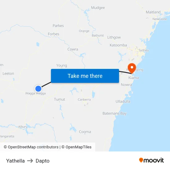 Yathella to Dapto map