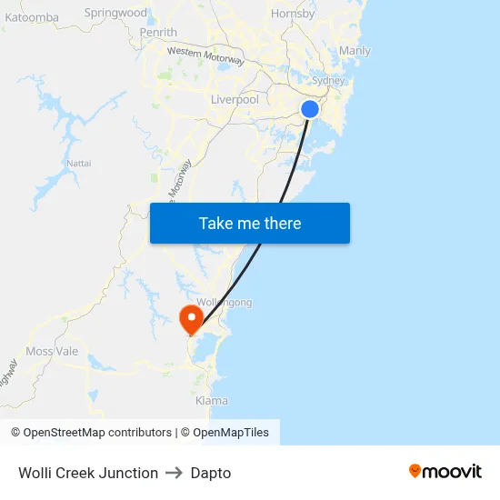 Wolli Creek Junction to Dapto map