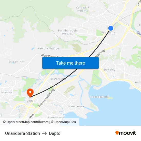 Unanderra Station to Dapto map