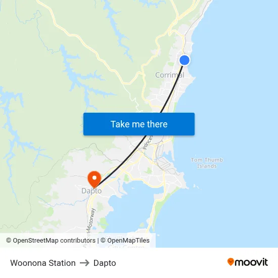 Woonona Station to Dapto map