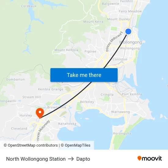 North Wollongong Station to Dapto map