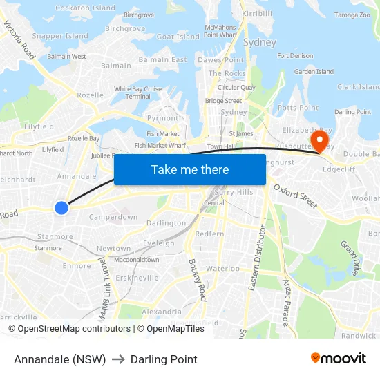 Annandale (NSW) to Darling Point map