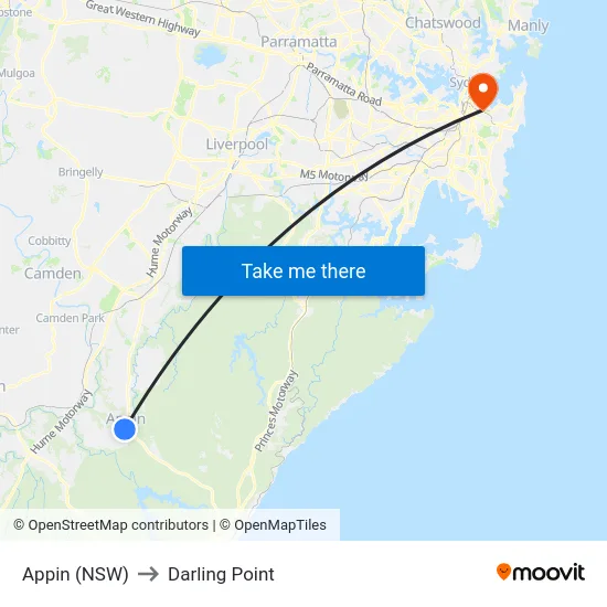 Appin (NSW) to Darling Point map