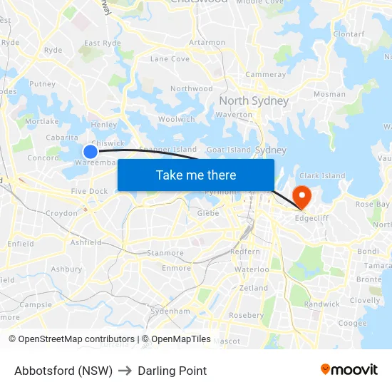 Abbotsford (NSW) to Darling Point map