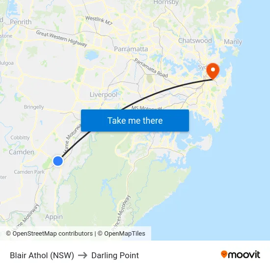 Blair Athol (NSW) to Darling Point map