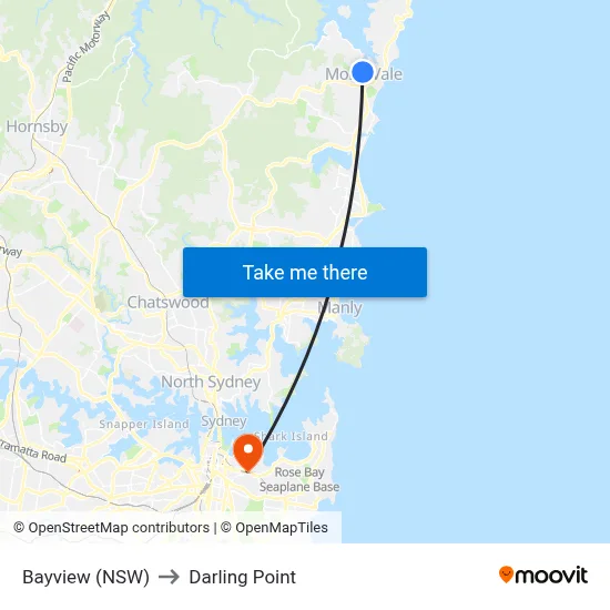 Bayview (NSW) to Darling Point map