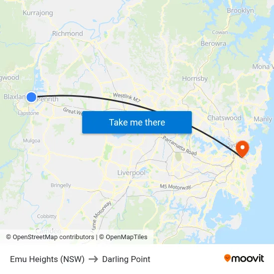 Emu Heights (NSW) to Darling Point map
