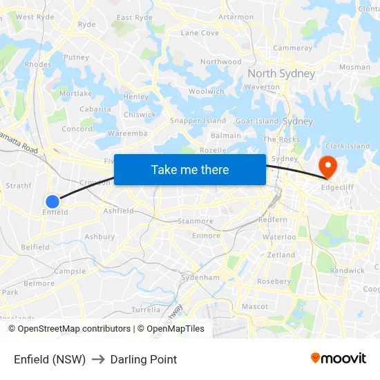 Enfield (NSW) to Darling Point map
