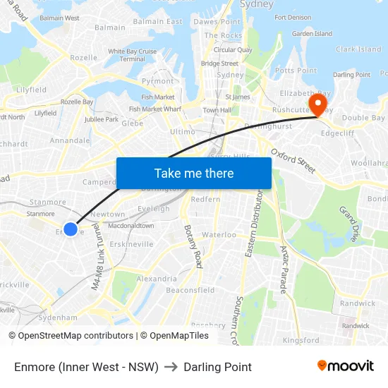 Enmore (Inner West - NSW) to Darling Point map