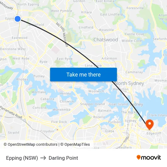 Epping (NSW) to Darling Point map