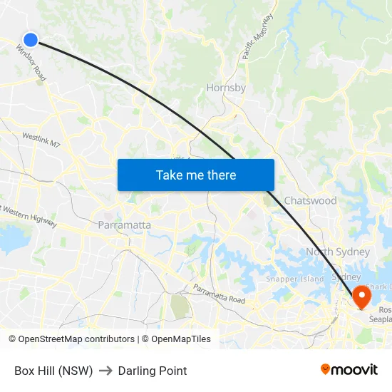 Box Hill (NSW) to Darling Point map