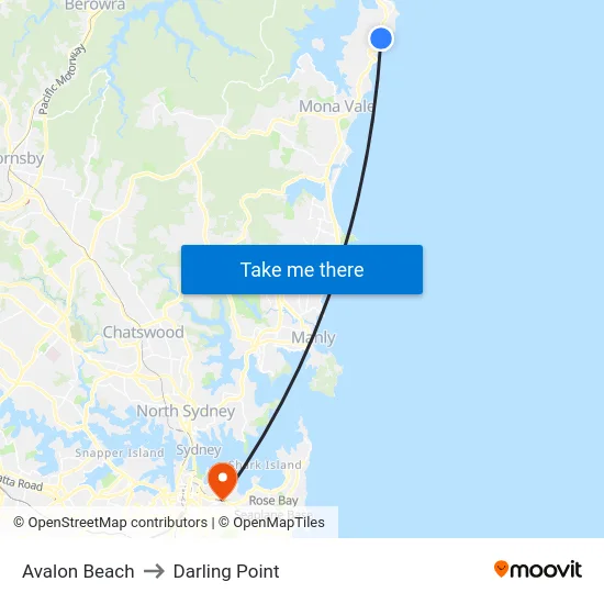 Avalon Beach to Darling Point map