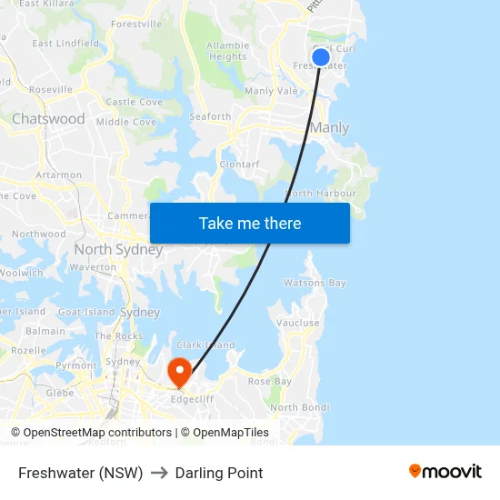 Freshwater (NSW) to Darling Point map