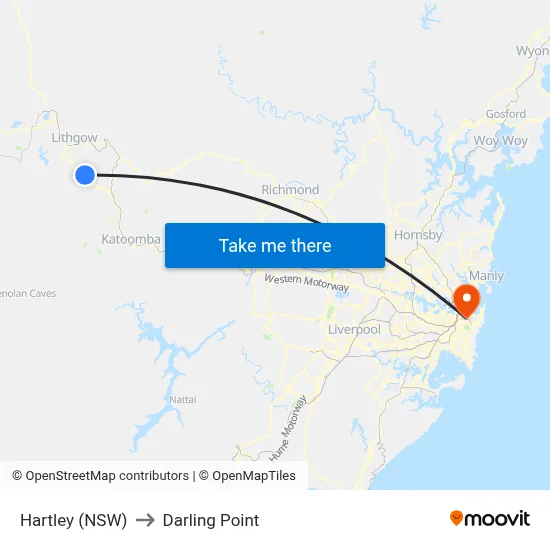 Hartley (NSW) to Darling Point map
