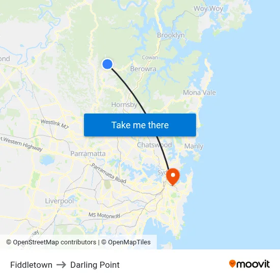 Fiddletown to Darling Point map