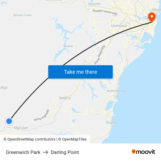 Greenwich Park to Darling Point map