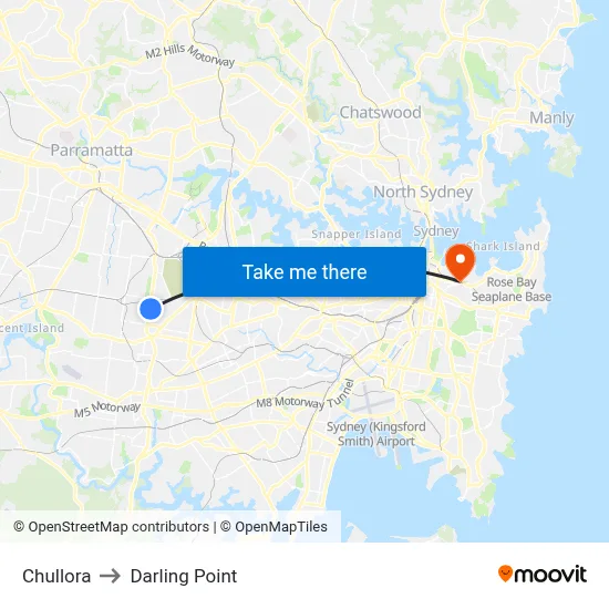 Chullora to Darling Point map