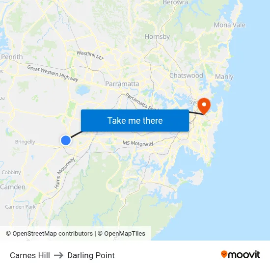 Carnes Hill to Darling Point map