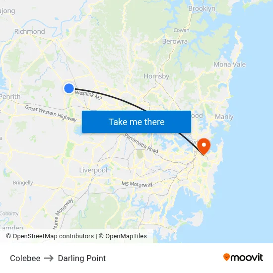 Colebee to Darling Point map