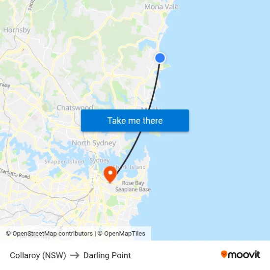 Collaroy (NSW) to Darling Point map
