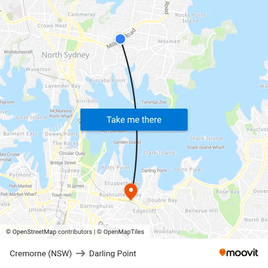 Cremorne (NSW) to Darling Point map