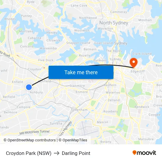 Croydon Park (NSW) to Darling Point map