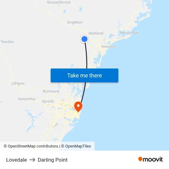 Lovedale to Darling Point map