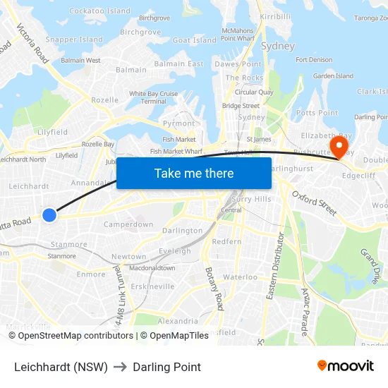 Leichhardt (NSW) to Darling Point map