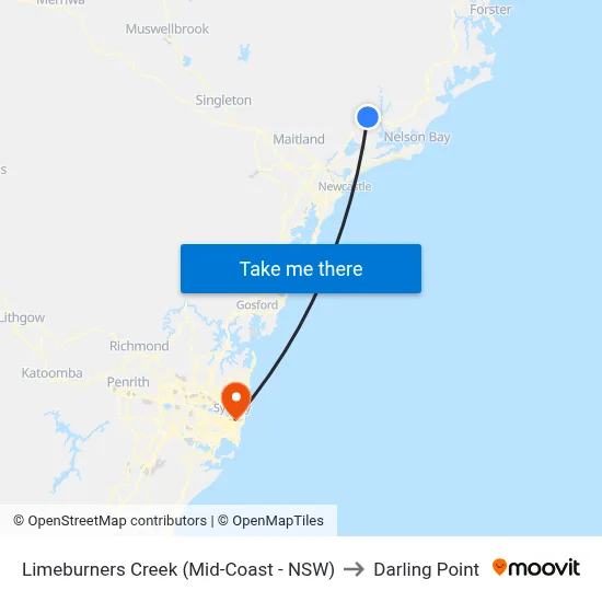 Limeburners Creek (Mid-Coast - NSW) to Darling Point map