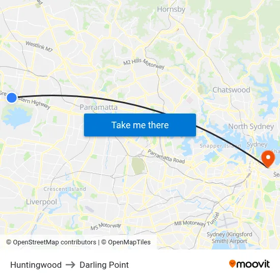 Huntingwood to Darling Point map