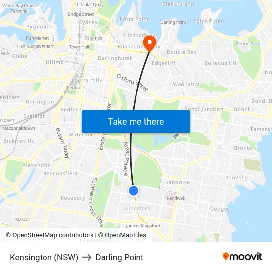 Kensington (NSW) to Darling Point map