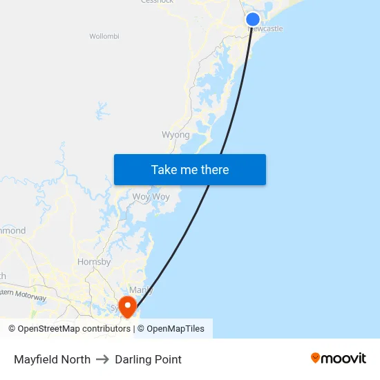 Mayfield North to Darling Point map