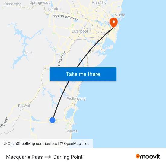 Macquarie Pass to Darling Point map