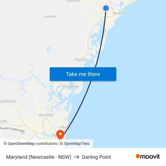Maryland (Newcastle - NSW) to Darling Point map