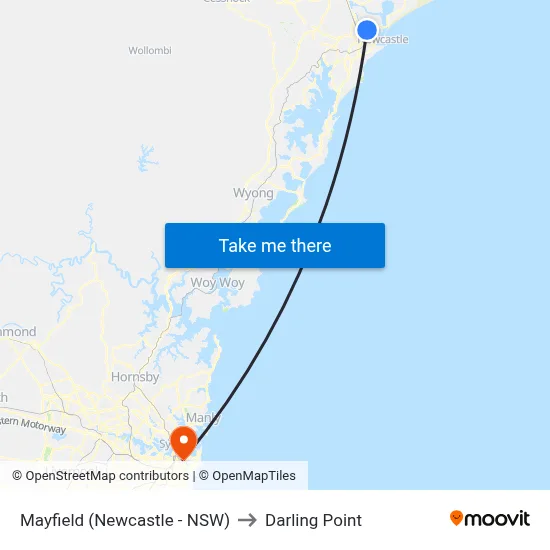 Mayfield (Newcastle - NSW) to Darling Point map
